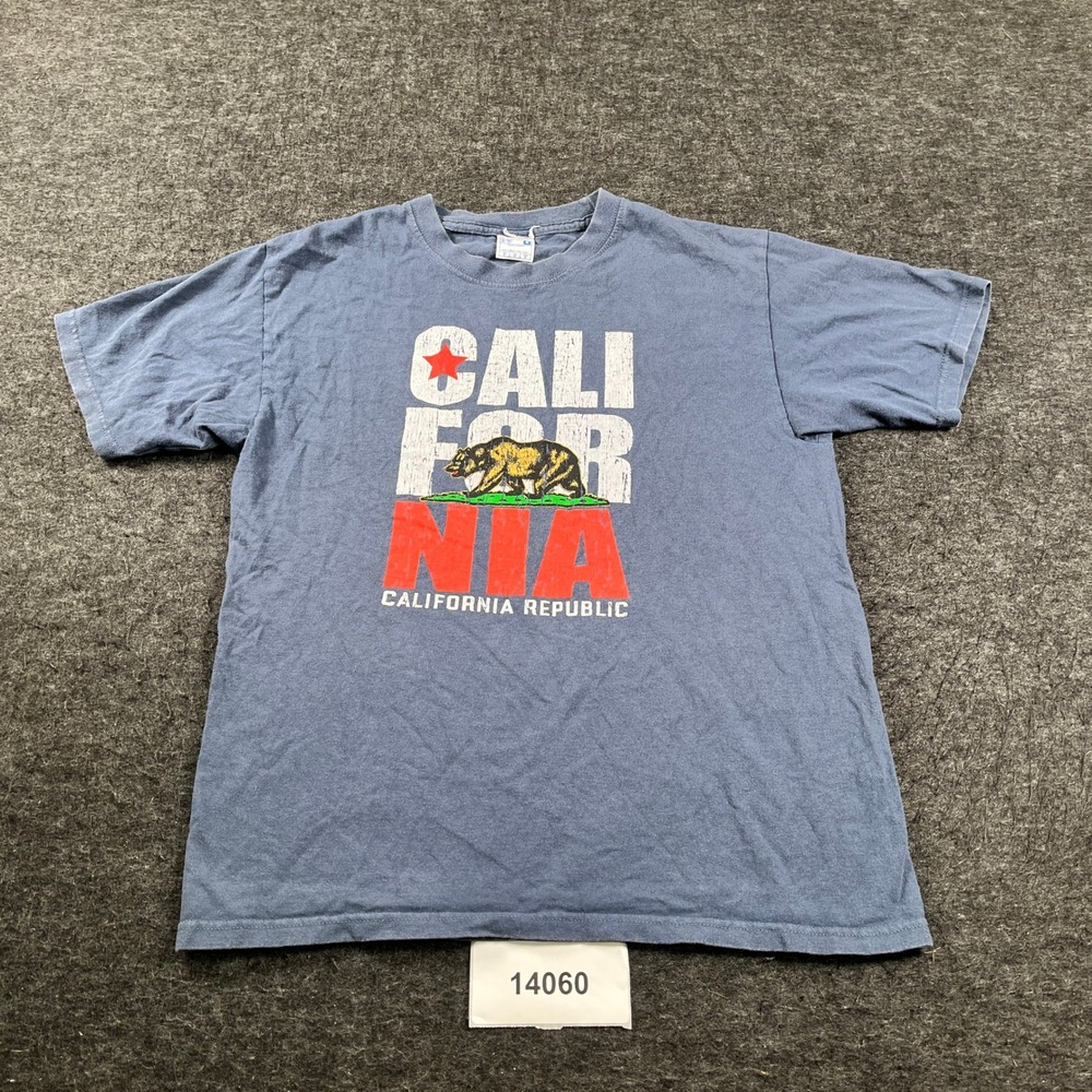 Vtg California Republic T Shirt Adults Medium Blue Grizzly Bear Graphic Print